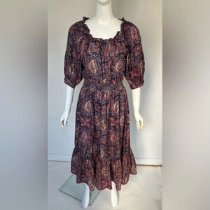 Women 3/4 Sleeve Midi Dress Purple  Printed Lightweight Floral Sz M NWOT
